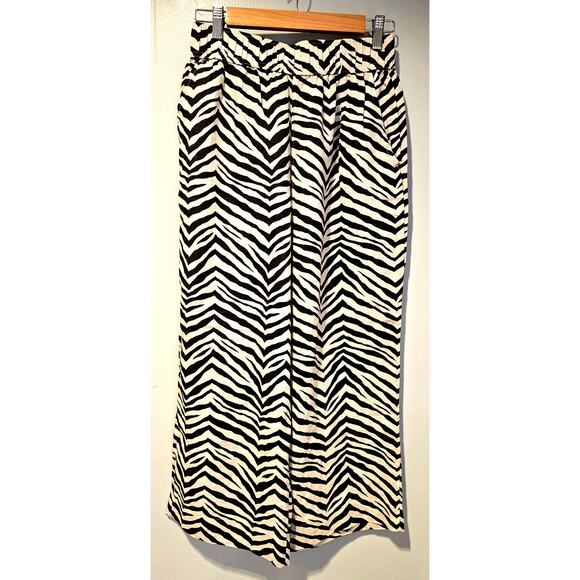 Tahari 100% Linen Pants, Wide-Leg Elastic Waist Zebra Animal Print Sz S New - Picture 9 of 9